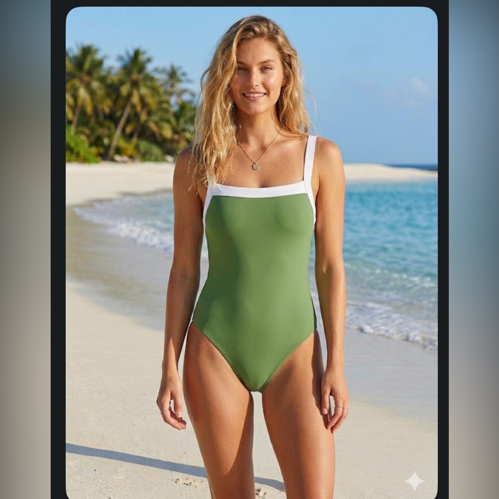 Shade & Shore Green and White One-Piece Swimsuit